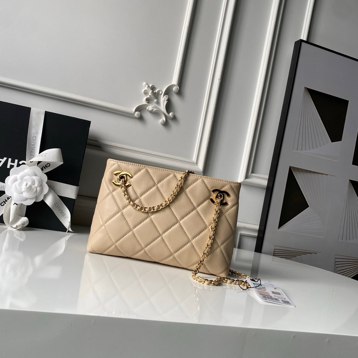 CC AS6248 Small Shopping 25cm Beige Sheepskin