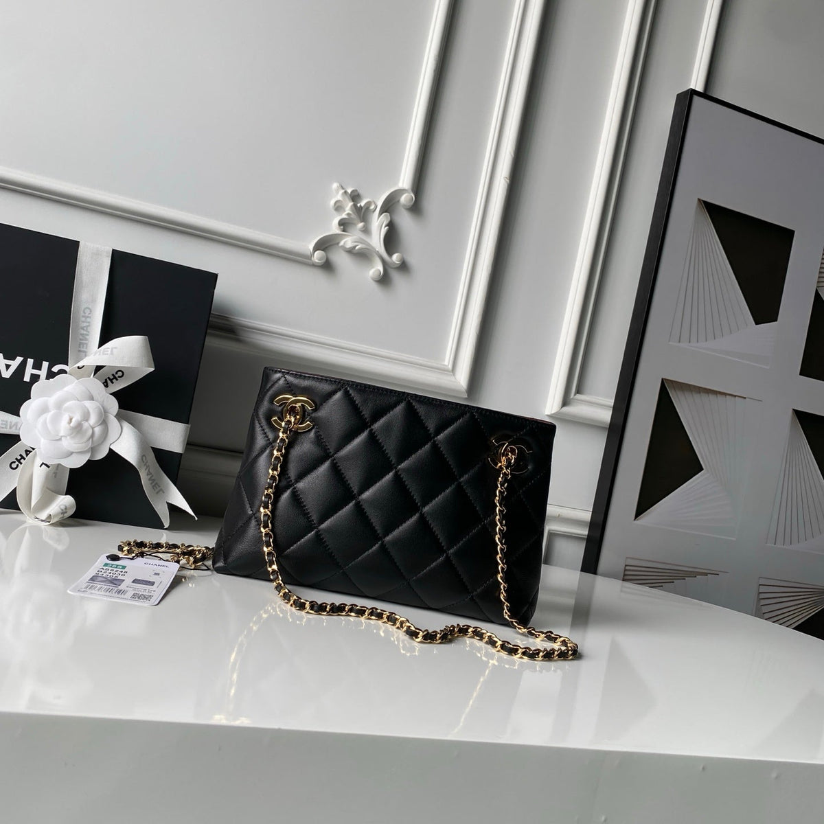 CC AS6248 Small Shopping 25cm Black Sheepskin