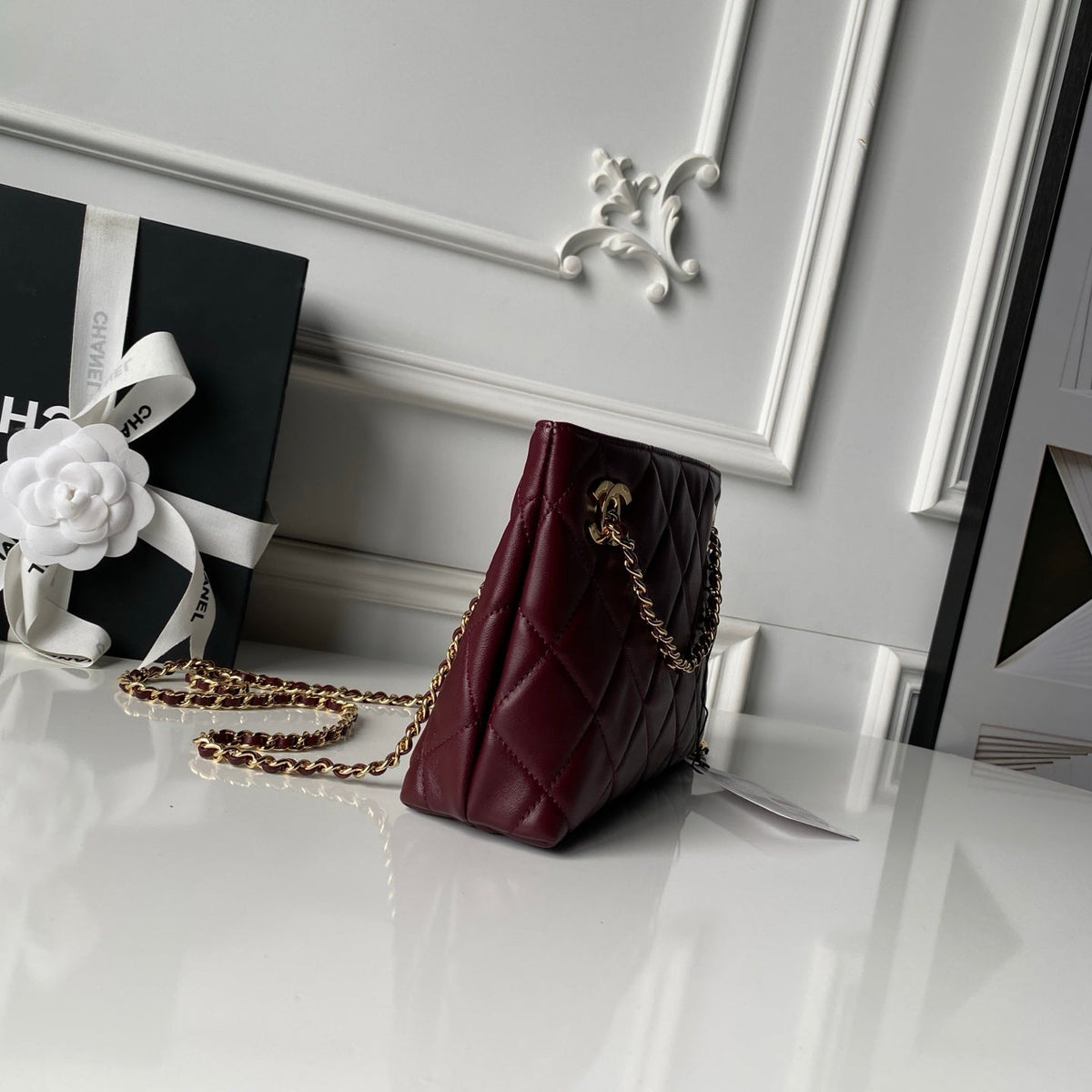 CC AS6248 Small Shopping 25cm Burgundy Sheepskin