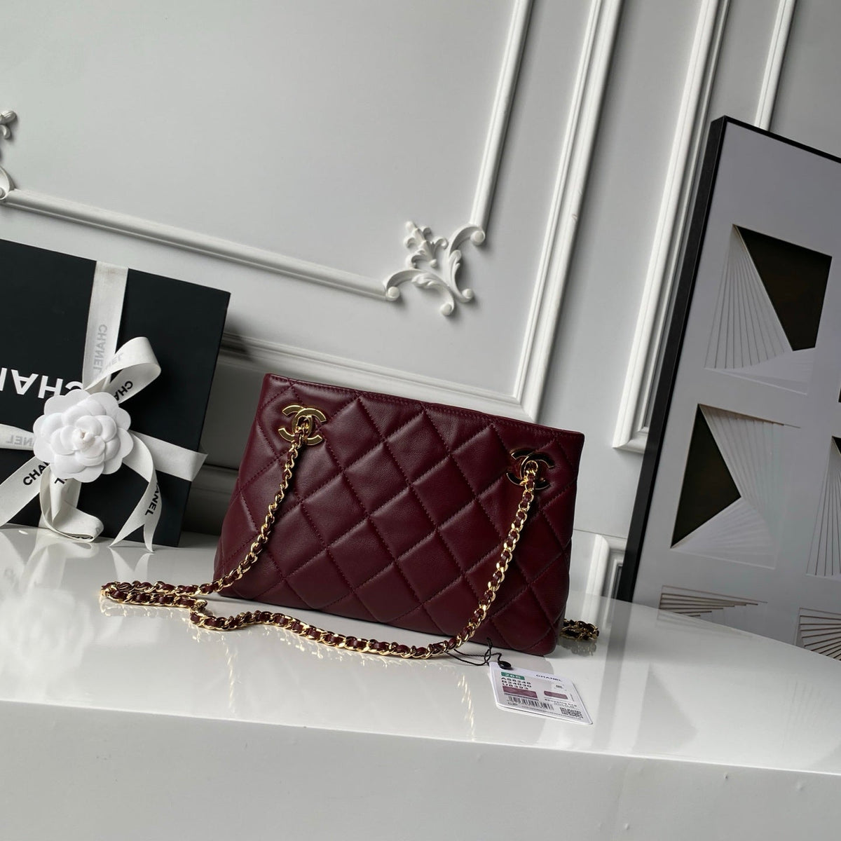 CC AS6248 Small Shopping 25cm Burgundy Sheepskin
