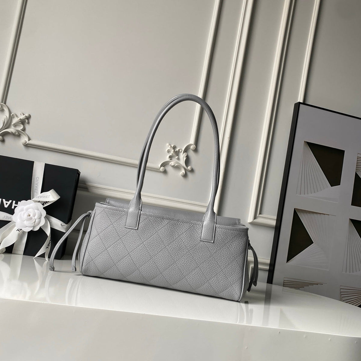 CC 26ss Small Shopping Bag 30.5cm Gray Grain Leather