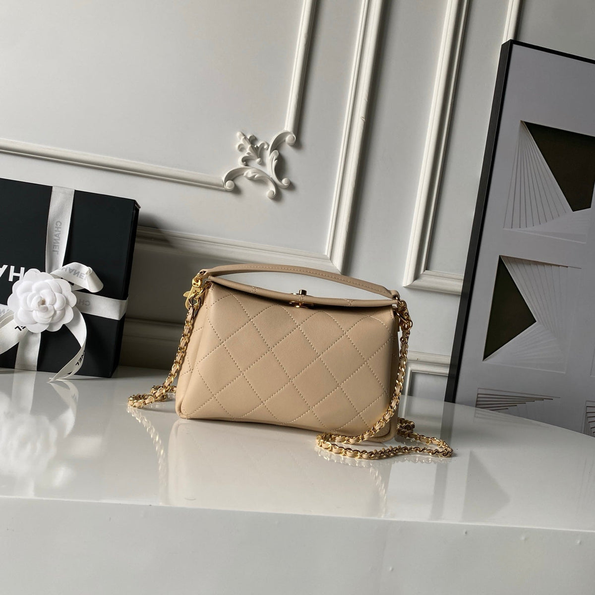 CC AS6255 Trendy Hobo Bag Beige Lambskin
