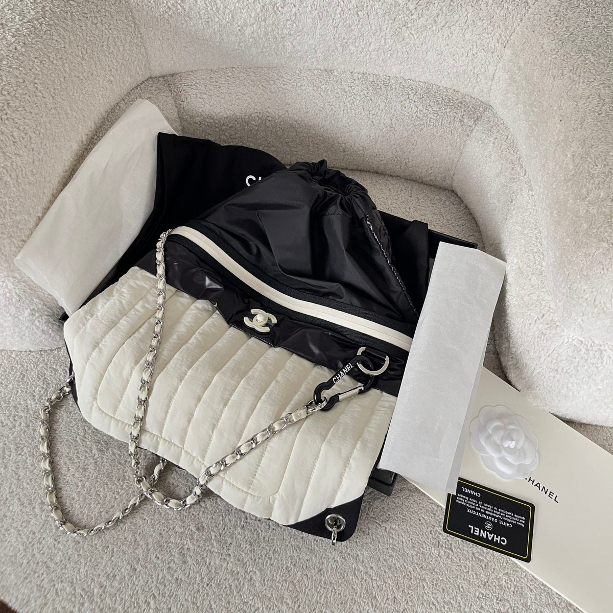CC 26s Sea Drawstring Backpack Black White Nylon