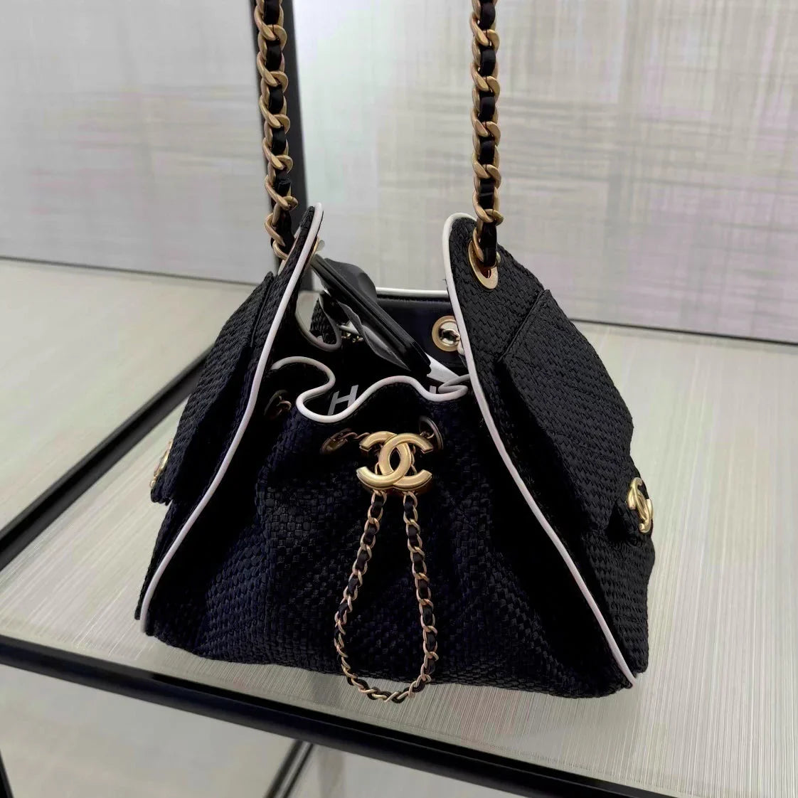 Chanel 2026 Hobo Bag 22cm Black Woven Leather
