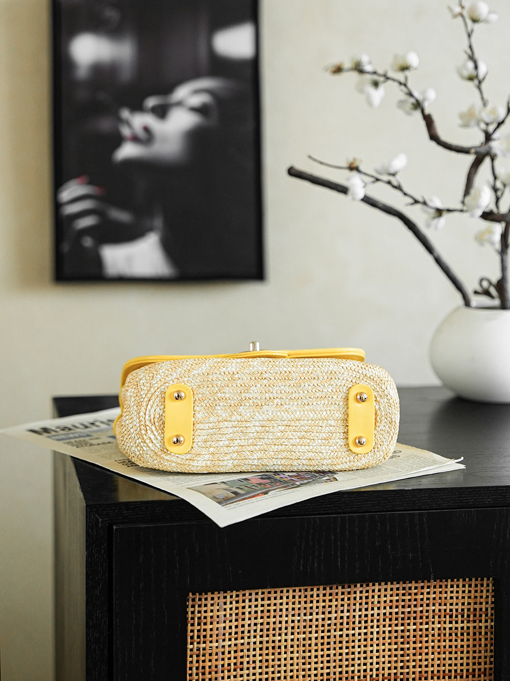 CC 25/26 Smal Flap Bag 23cm Beige Yellow Straw Lambskin