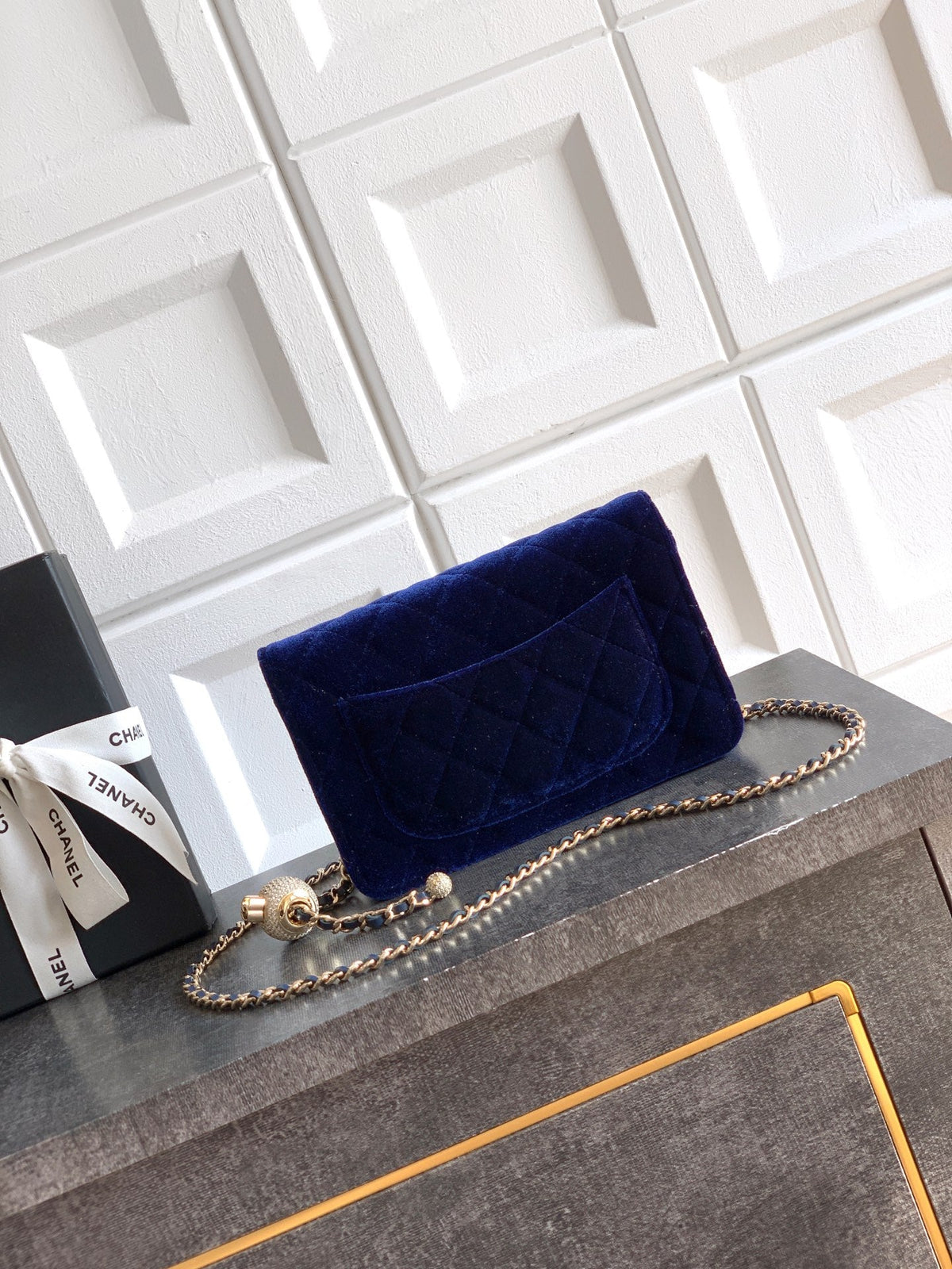 CC 26C Flap Bag 20 Navy Blue Velvet