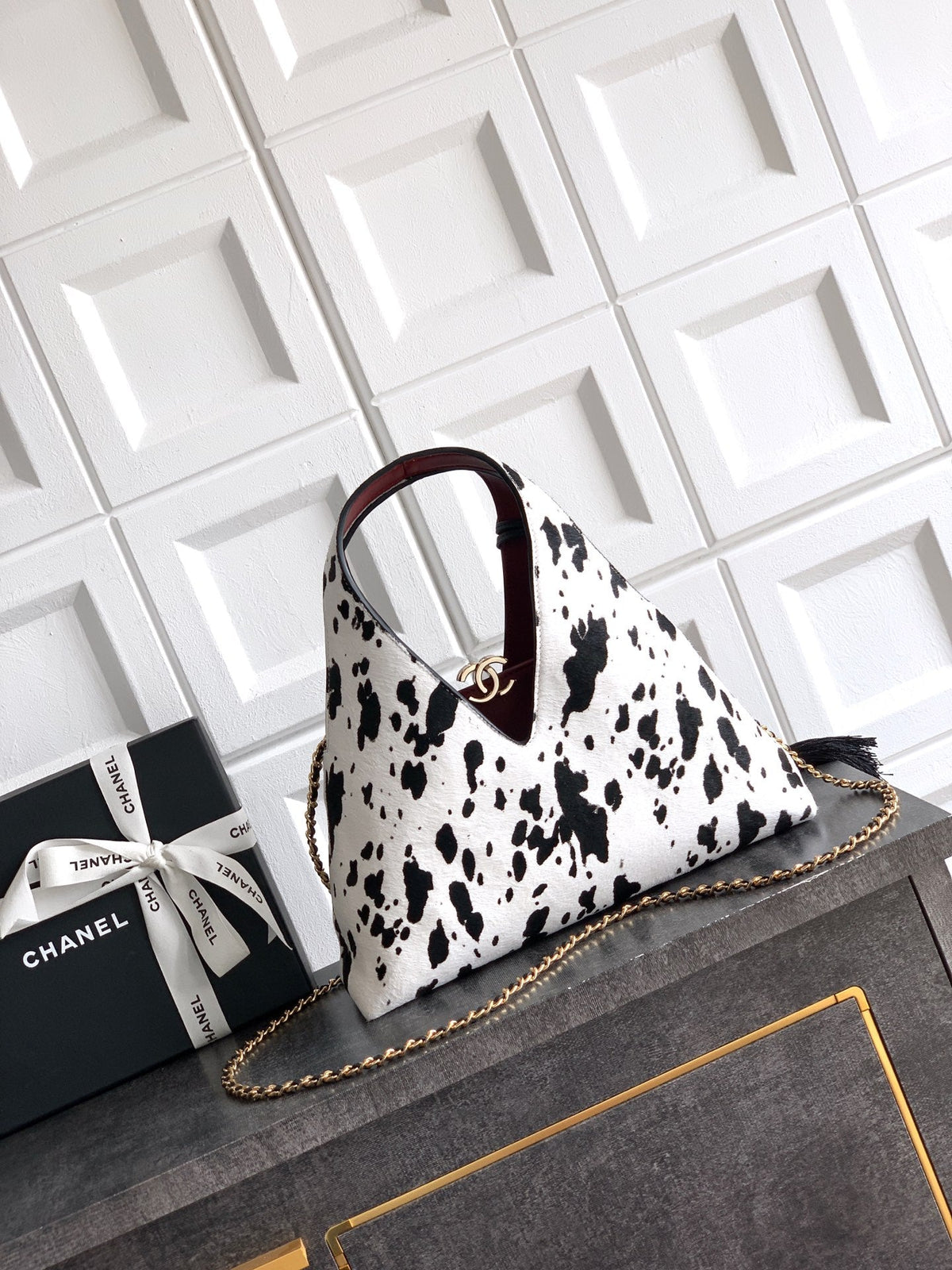 CC Métiers d’ar 26s Shopping Bag Black White Horsehair Calfskin