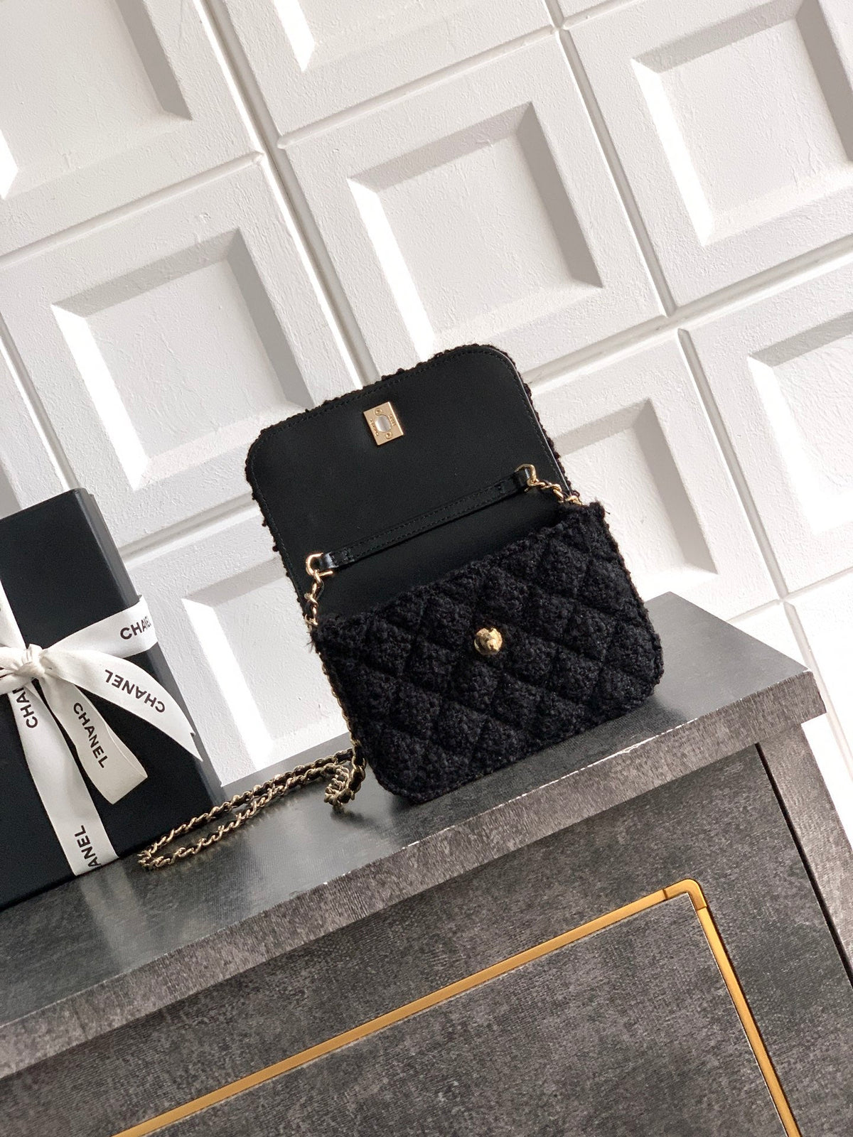 CC Mini Flap Bag 15 With Handle Black Tweed