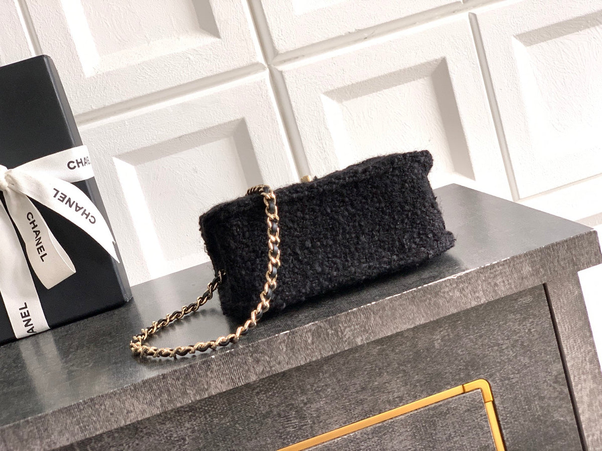 CC Mini Flap Bag 15 With Handle Black Tweed