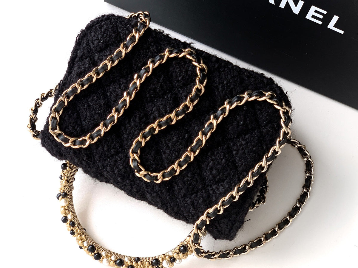 CC Mini Flap Bag 15 With Handle Black Tweed