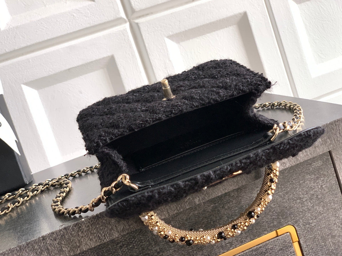 CC Mini Flap Bag 15 With Handle Black Tweed