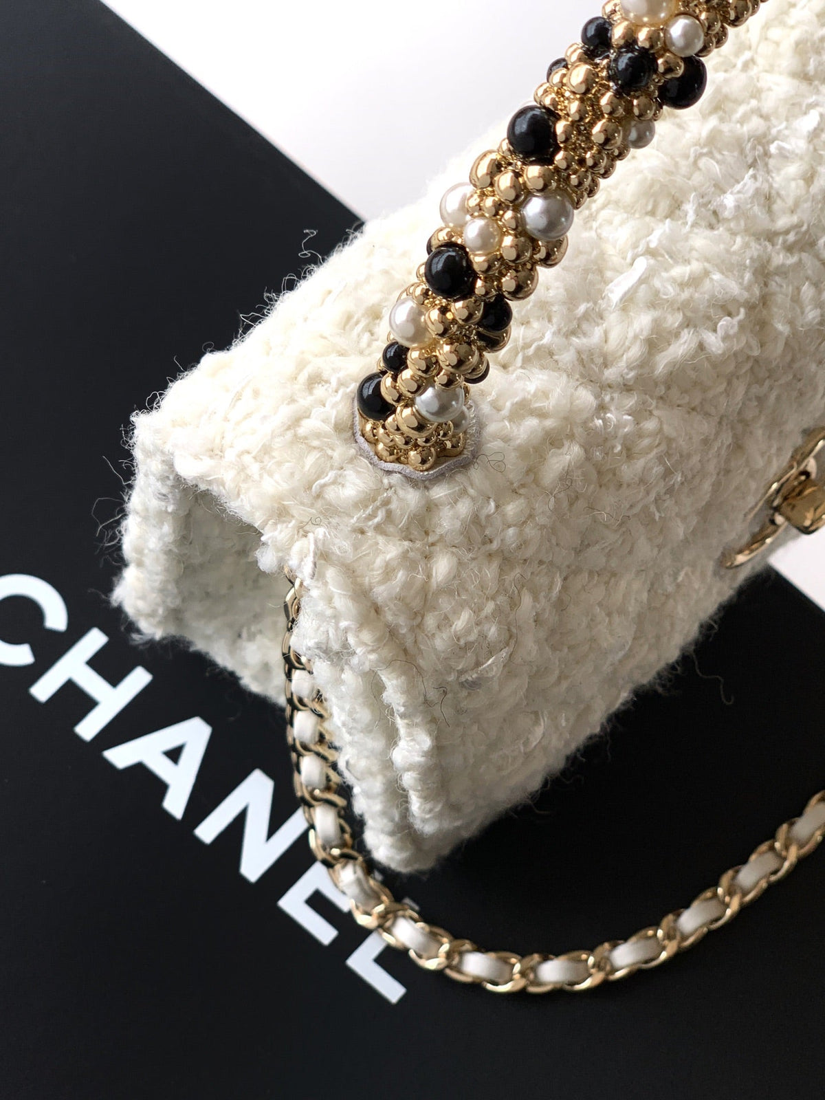 CC Mini Flap Bag 15 With Handle White Tweed