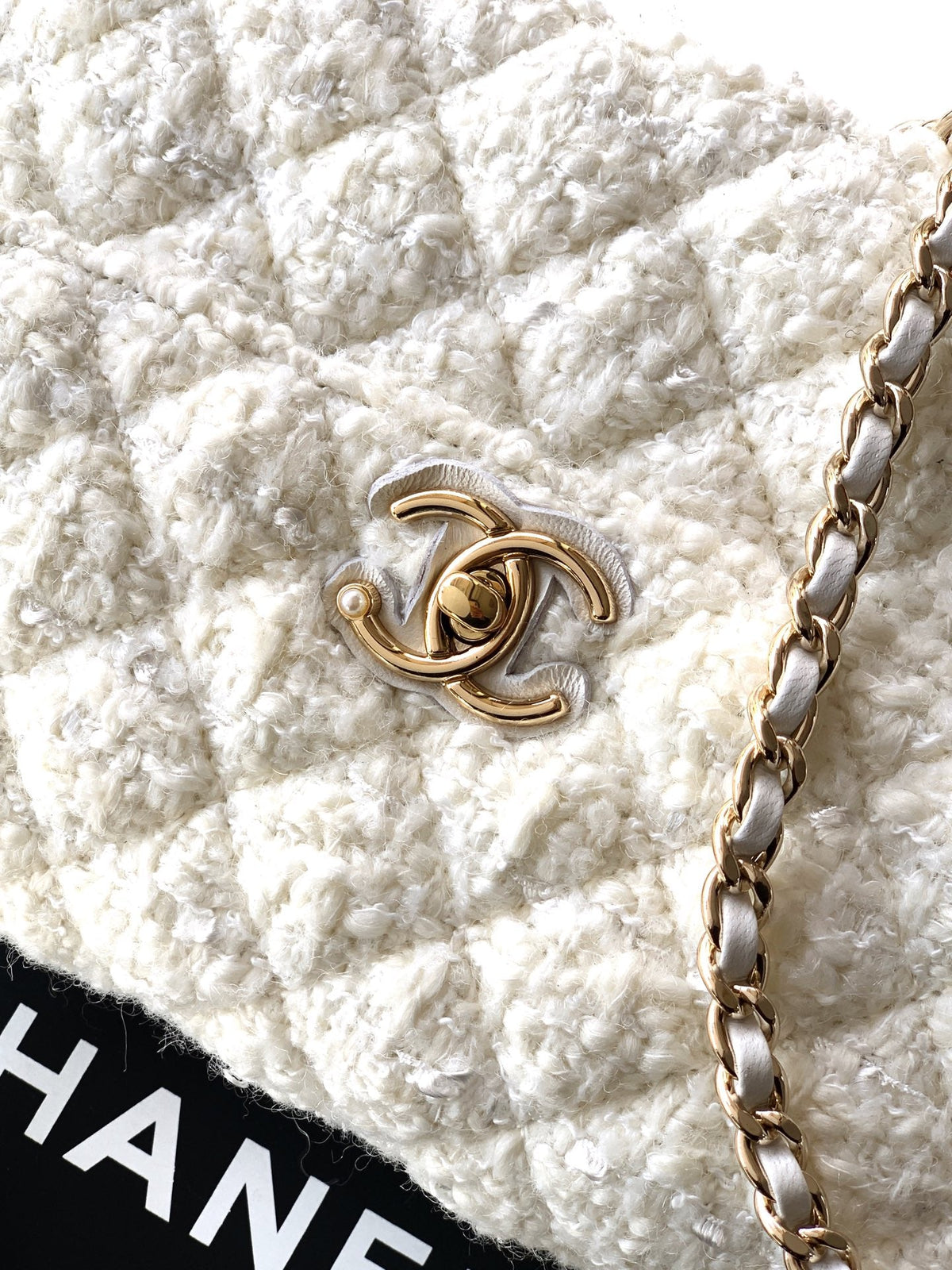 CC Mini Flap Bag 17.5 With Handle White Tweed