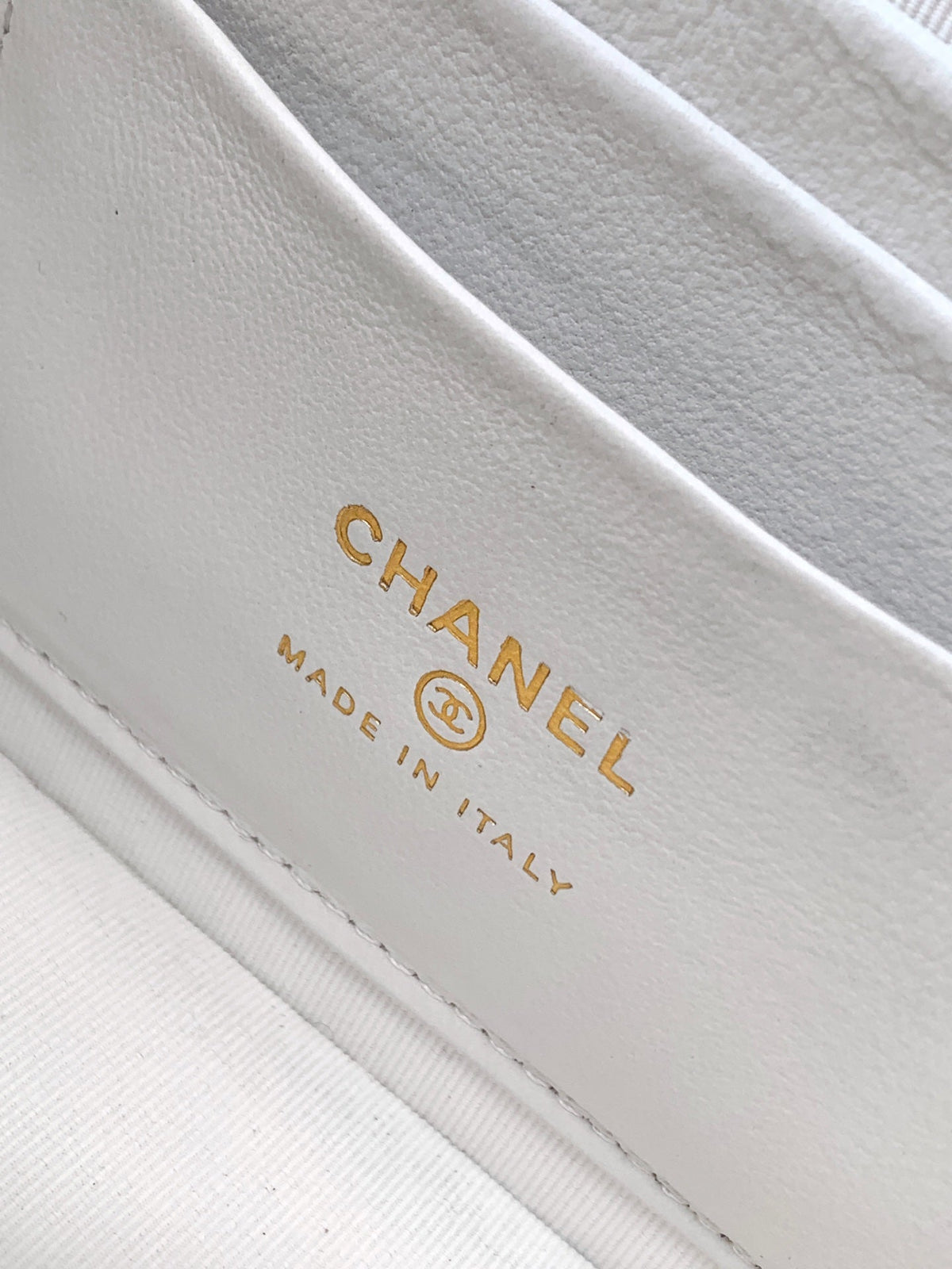 CC Mini Flap Bag 17.5 With Handle White Lambskin