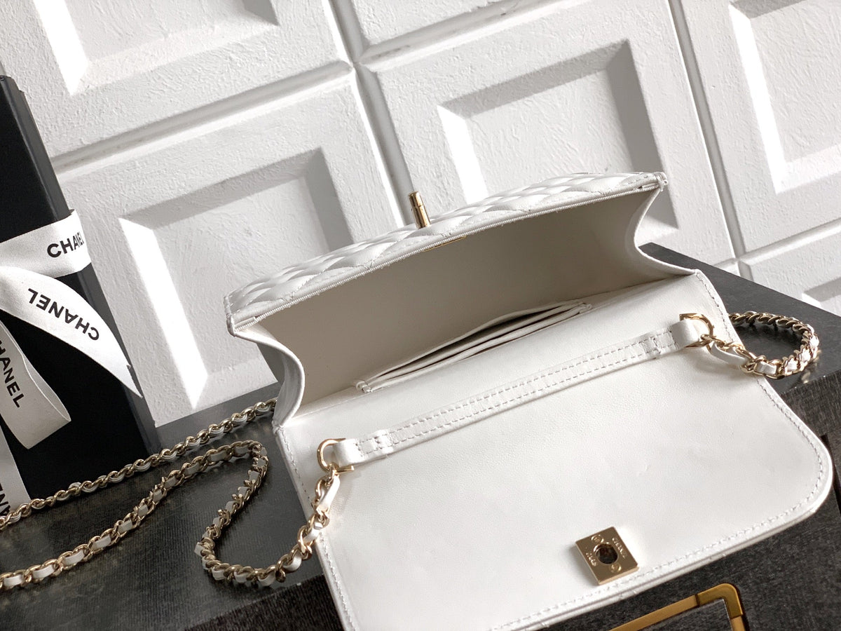 CC Mini Flap Bag 17.5 With Handle White Lambskin