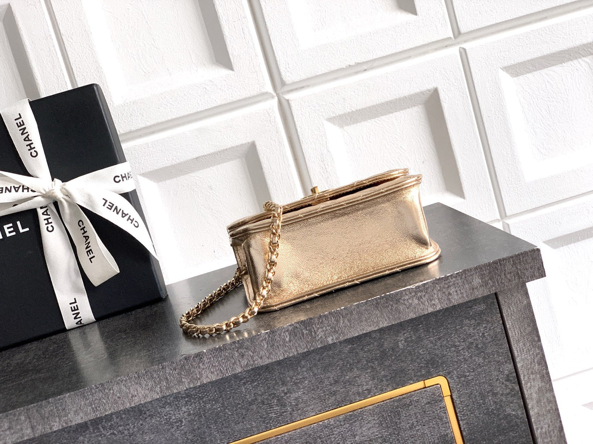CC Mini Flap Bag 15 With Handle Gold Metalic Lambskin