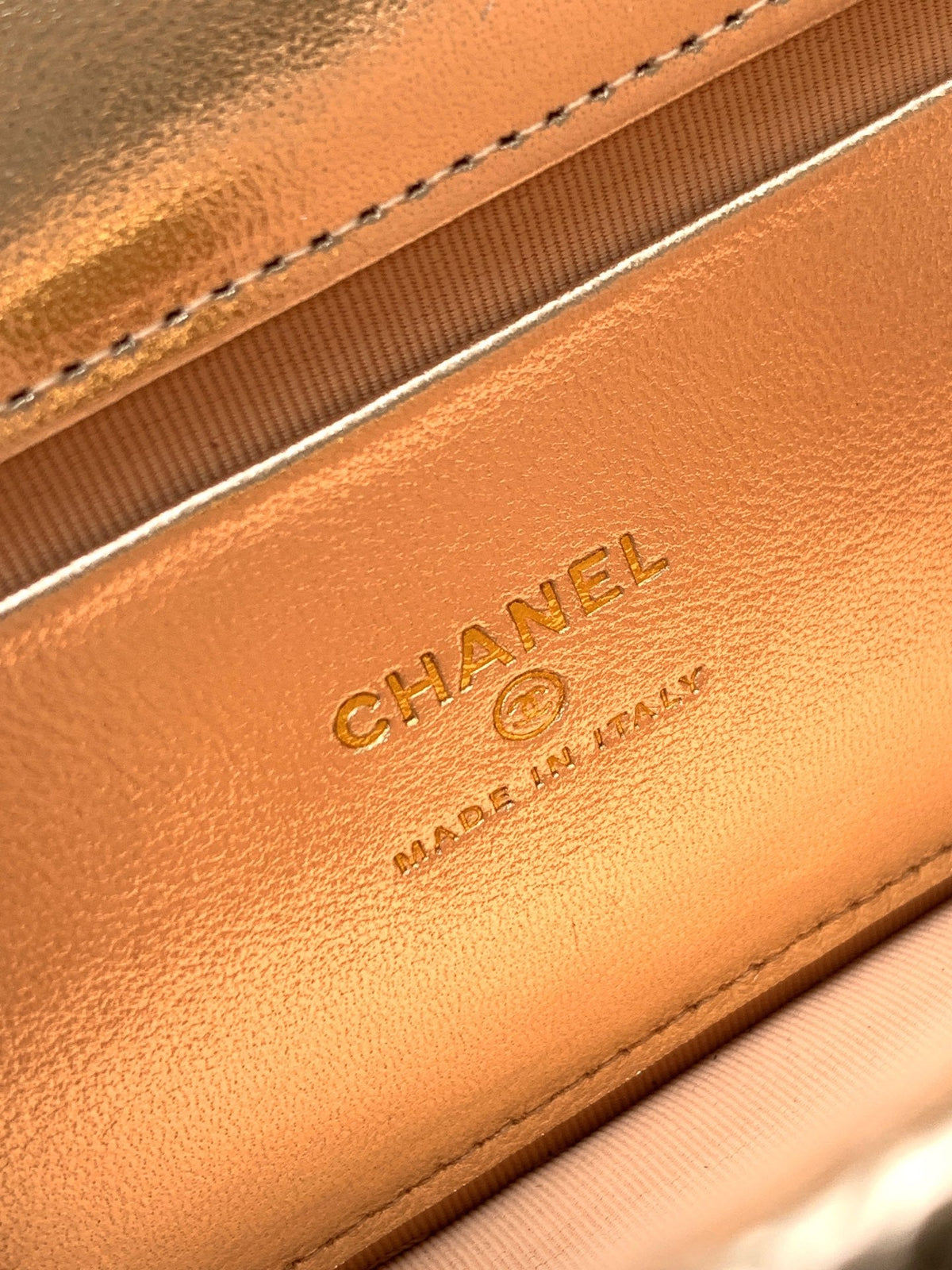CC Mini Flap Bag 15 With Handle Gold Metalic Lambskin