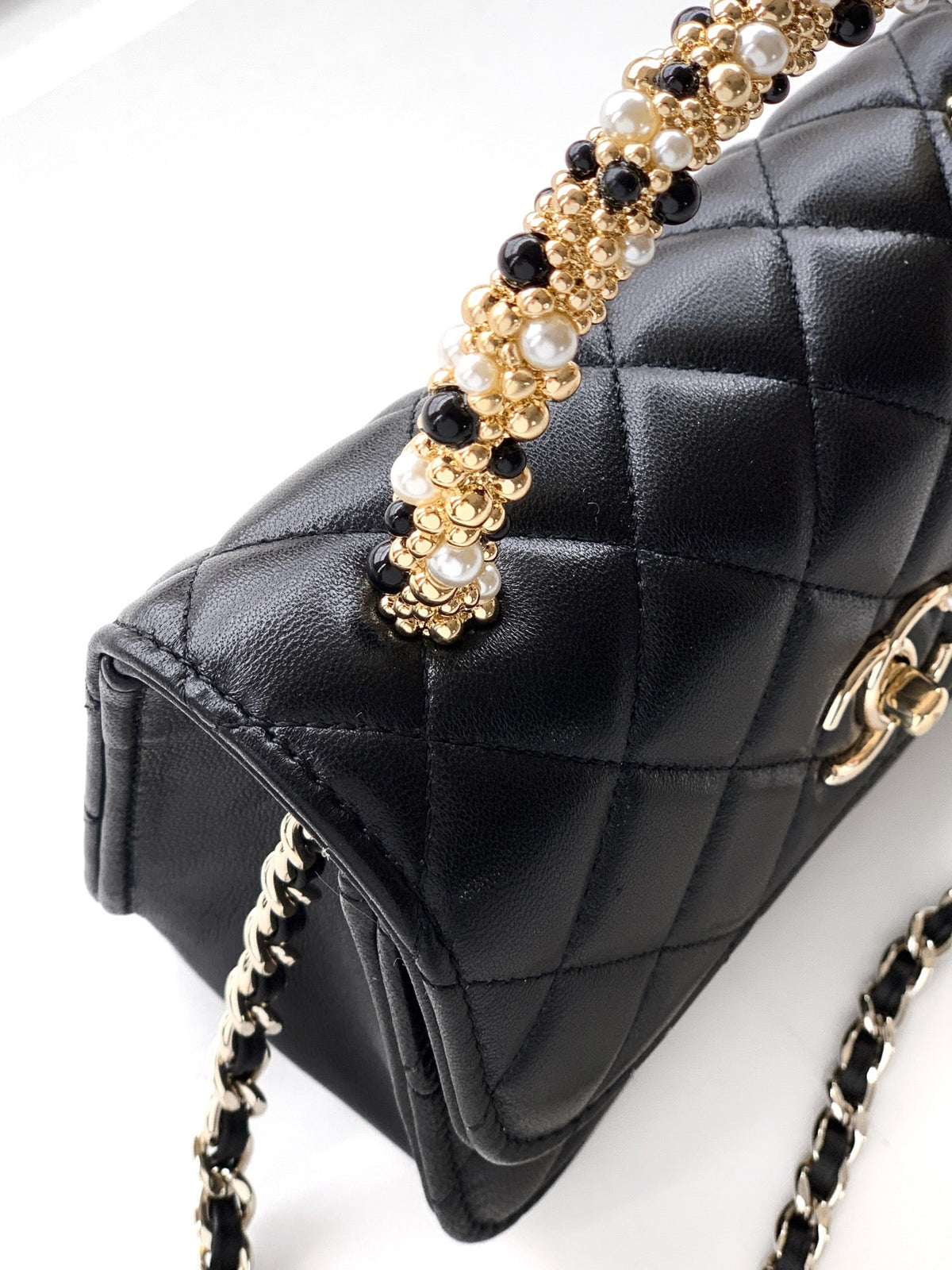 CC Mini Flap Bag 15 With Handle Black Lambskin
