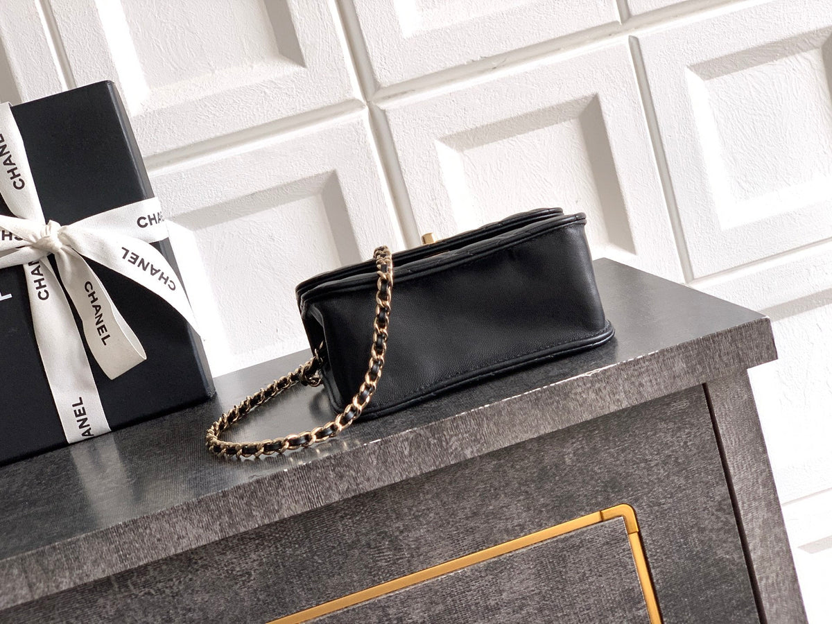 CC Mini Flap Bag 15 With Handle Black Lambskin
