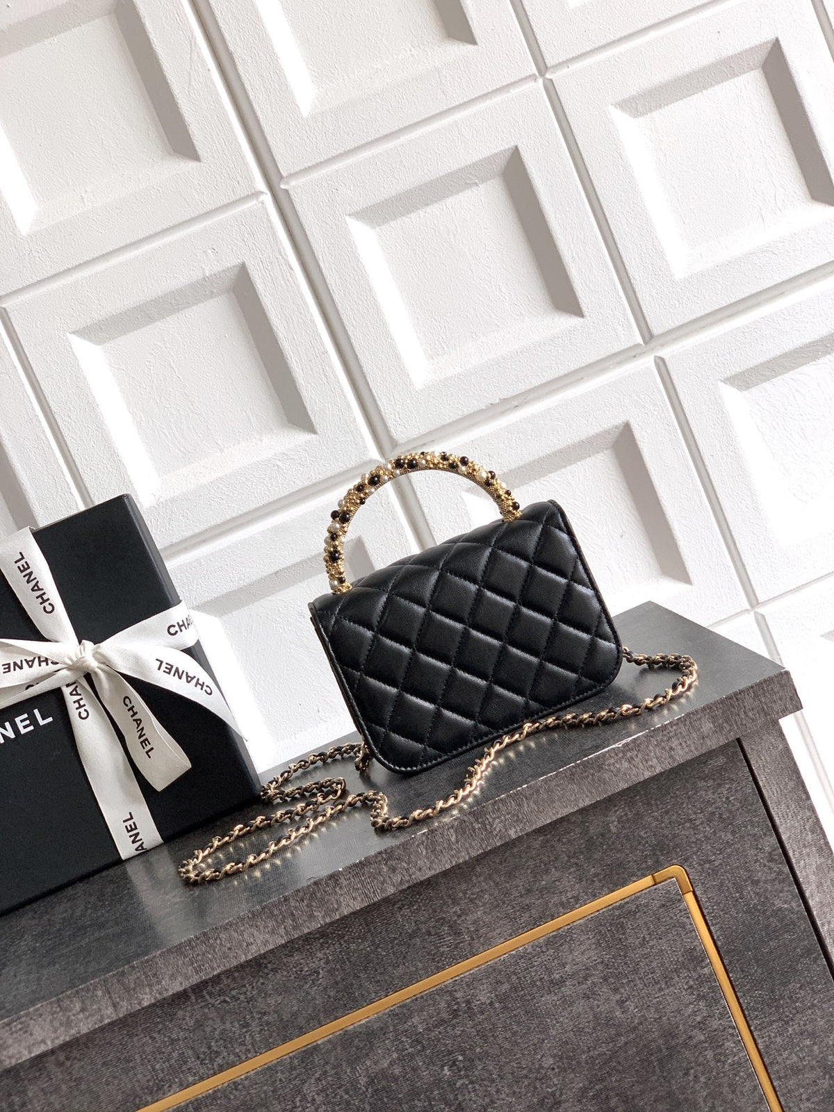 CC Mini Flap Bag 15 With Handle Black Lambskin