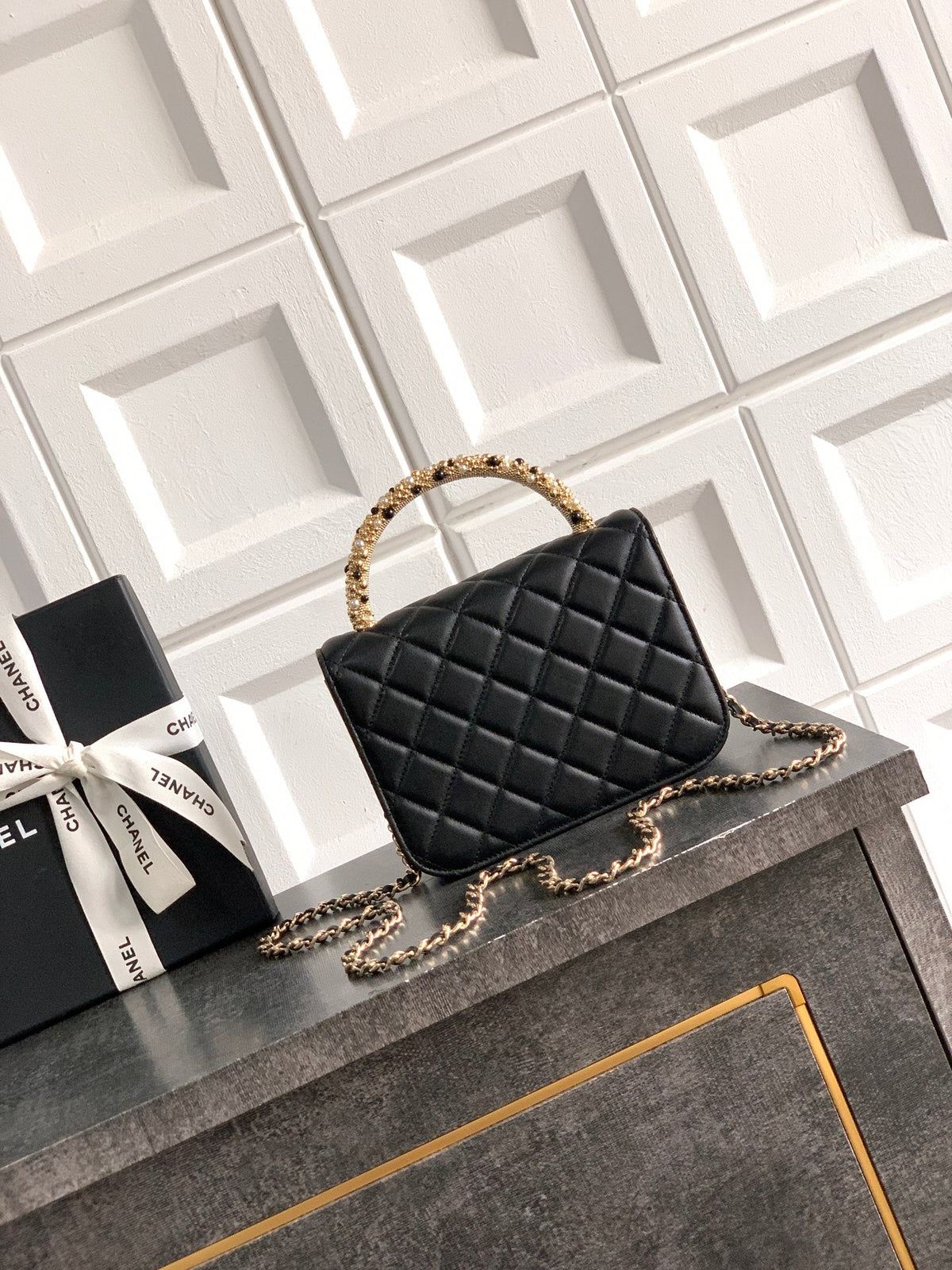 CC Mini Flap Bag 17.5 With Handle Black Lambskin