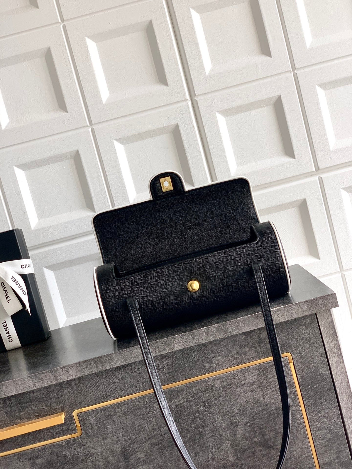 CC Preppy Coco Bowling Bag 30cm Black Caviar Leather