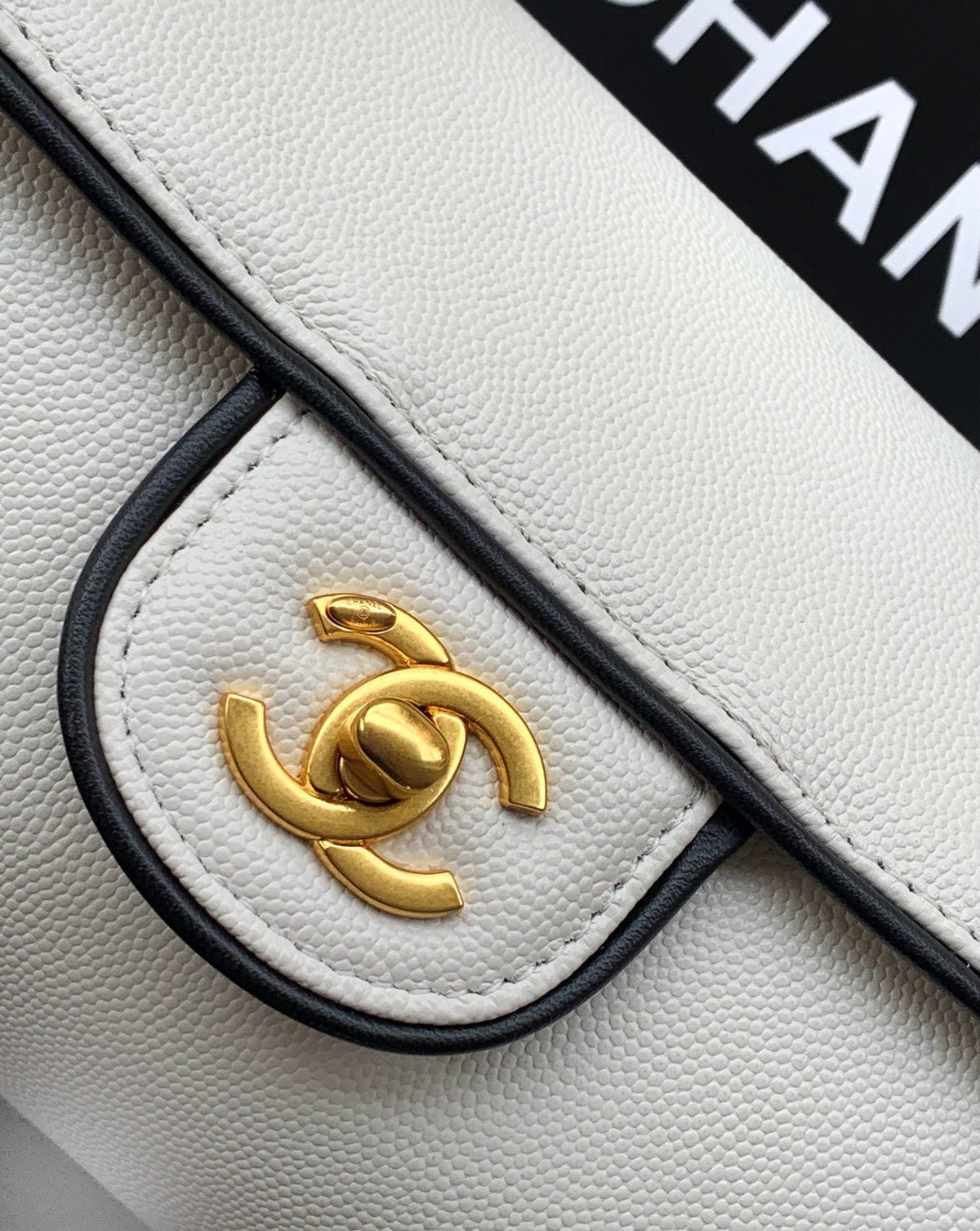CC Preppy Coco Bowling Bag 30cm White Caviar Leather
