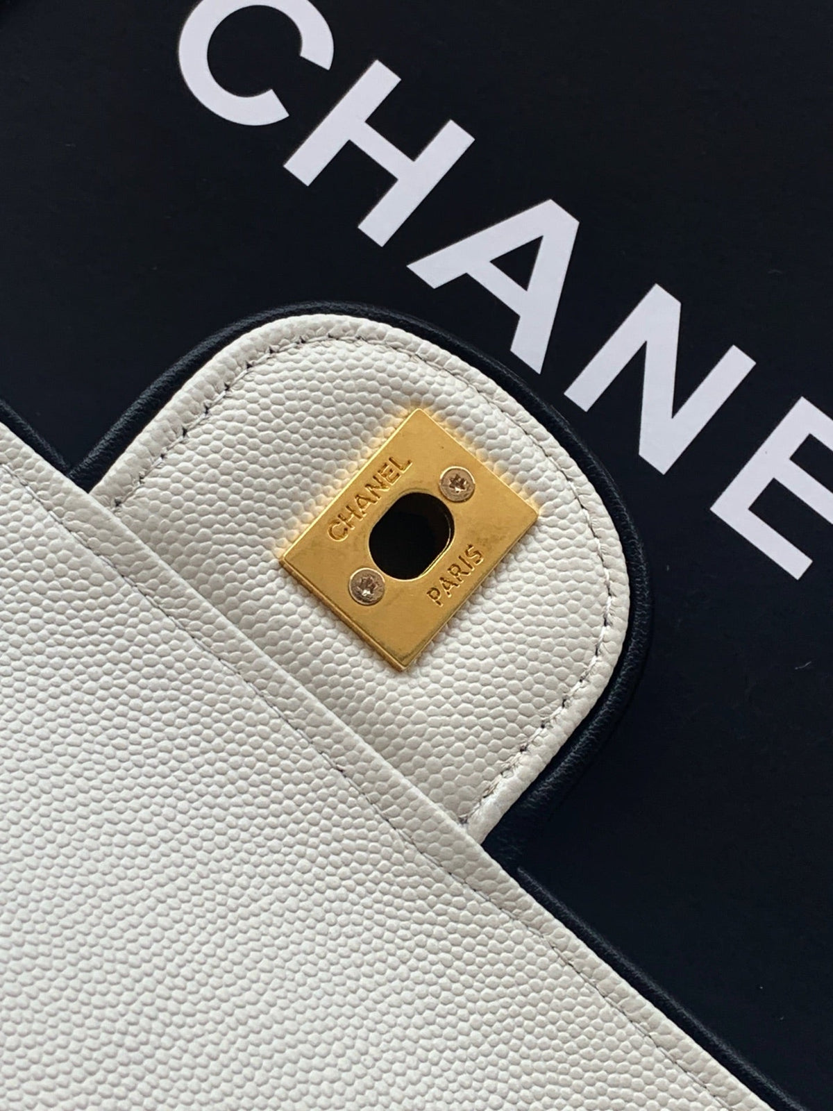CC Preppy Coco Bowling Bag 30cm White Caviar Leather