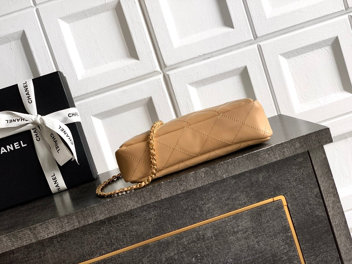 CC 26s Boho Mini Top Closure Bag Beige Lambskin