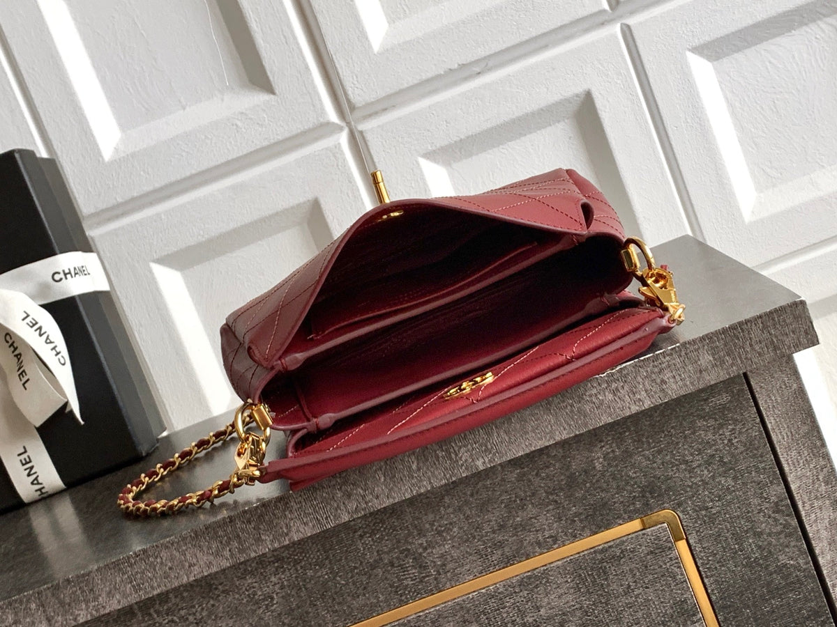 CC 26s Boho Mini Top Closure Bag Burgundy Lambskin