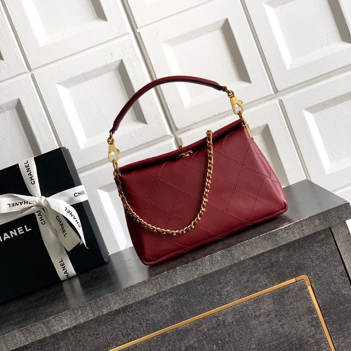 CC 26s Boho Mini Top Closure Bag Burgundy Lambskin