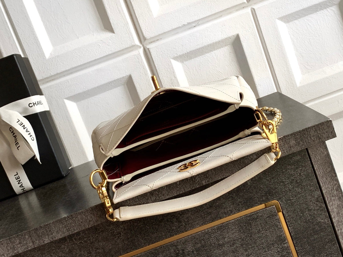 CC 26s Boho Mini Top Closure Bag White Lambskin