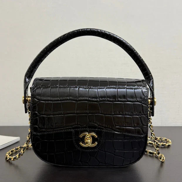 Chanel 2026 Crocodile Embossed Flap Bag 19.5cm Calfskin