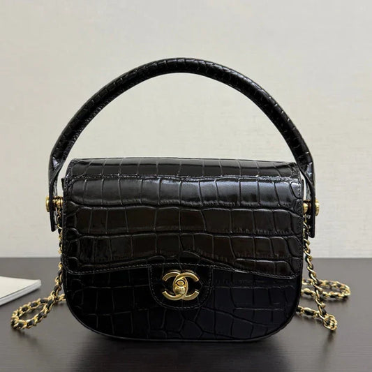 Chanel 2026 Crocodile Embossed Flap Bag 19.5cm Calfskin