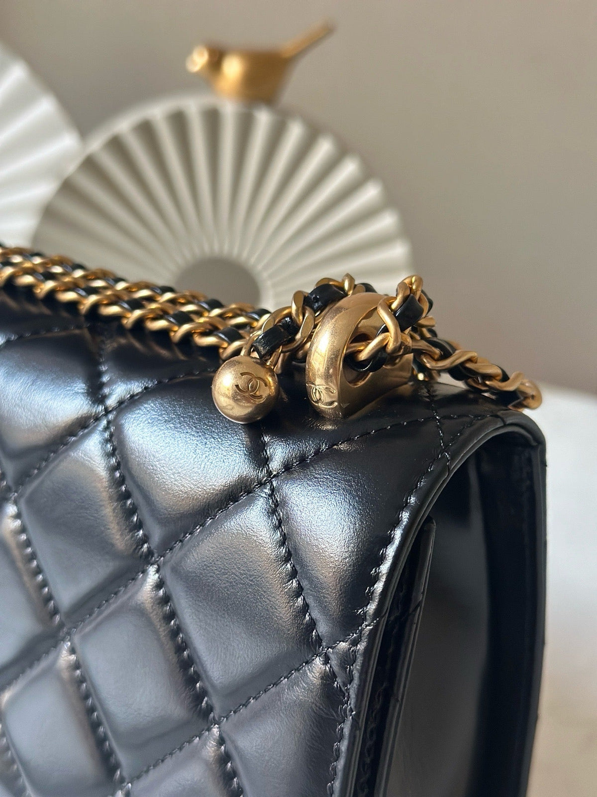 CC Wallet With Strap 22cm Black Quited Lambskin 286330