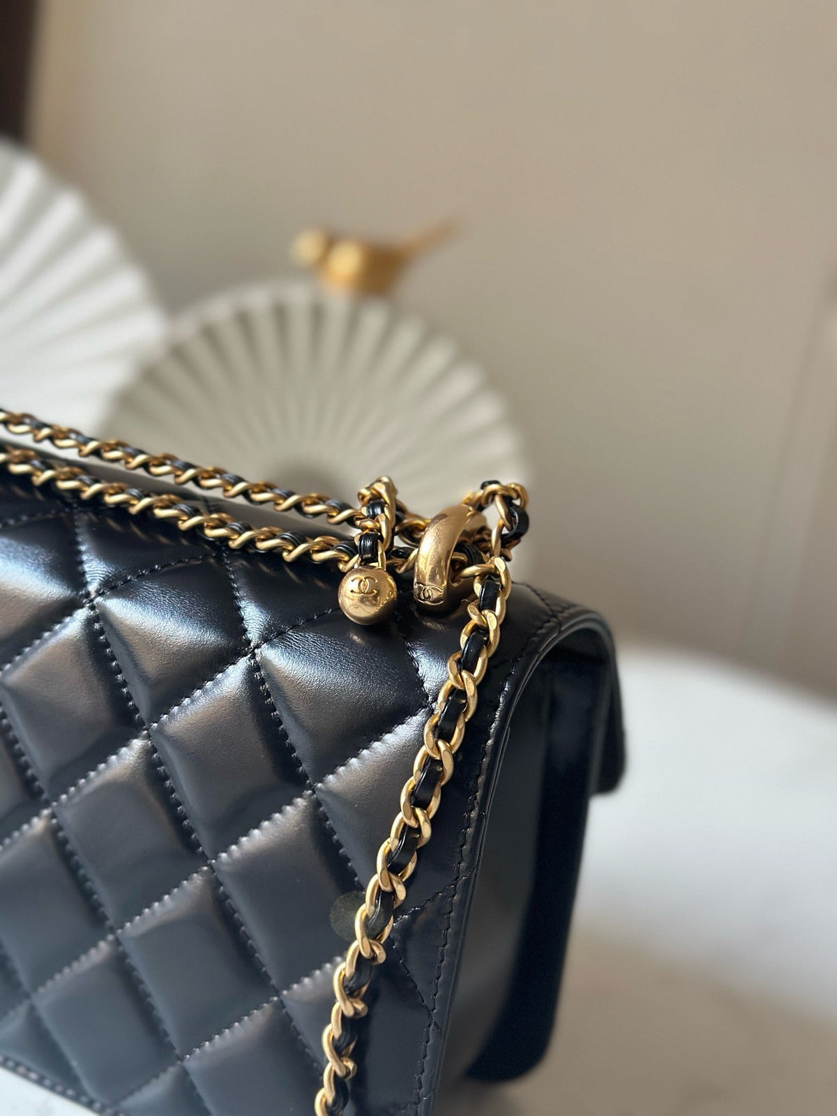CC Wallet With Strap 19cm Black Quited Lambskin 286331