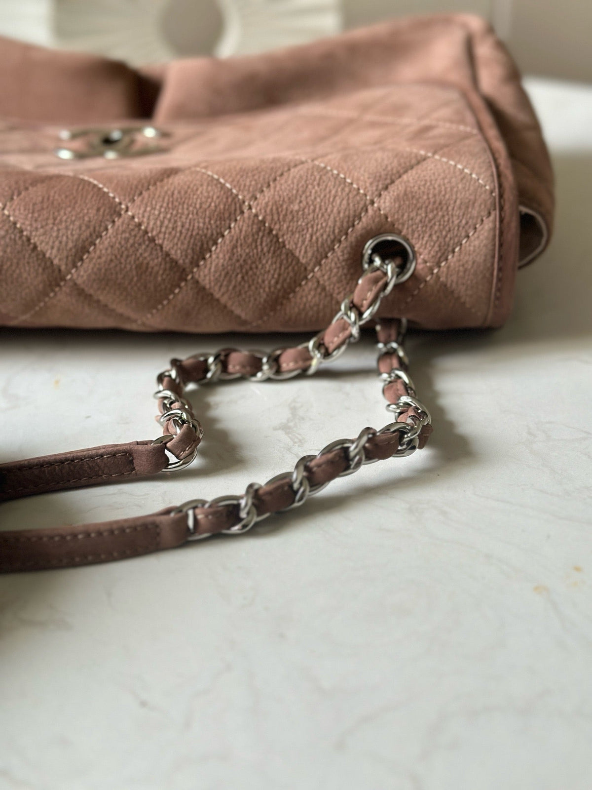 CC Double-Pocket Messenger Bag Brown Lambskin Quilted