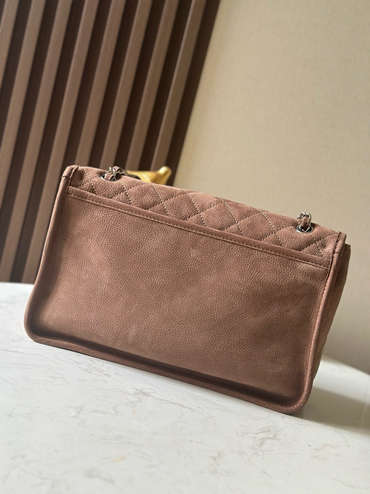 CC Double-Pocket Messenger Bag Brown Lambskin Quilted