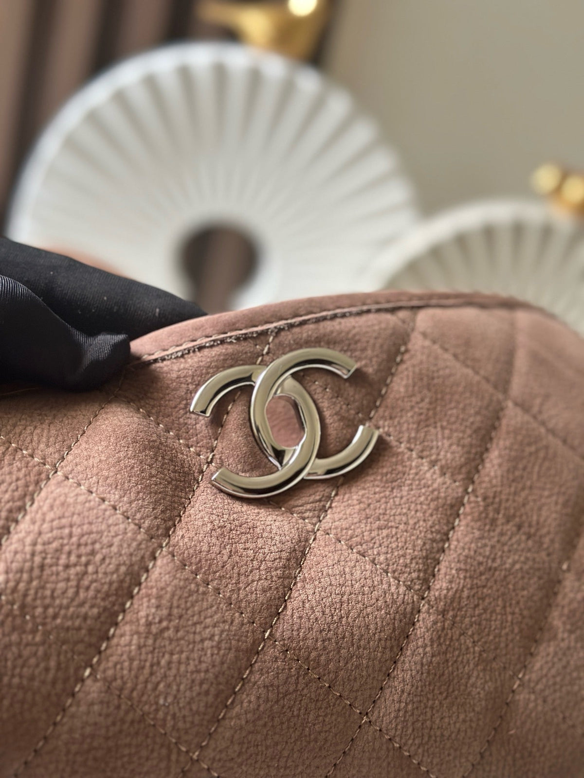 CC Double-Pocket Messenger Bag Brown Lambskin Quilted