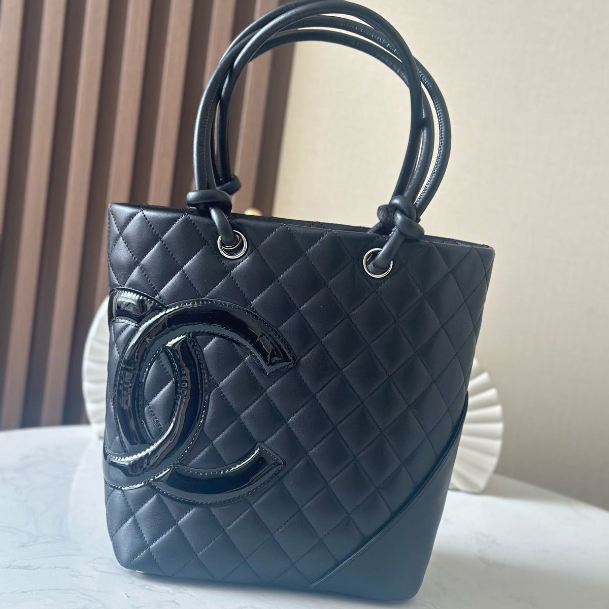 Chanel 25s Cambon Ligne Tote Bag 24cm In Black Calfskin