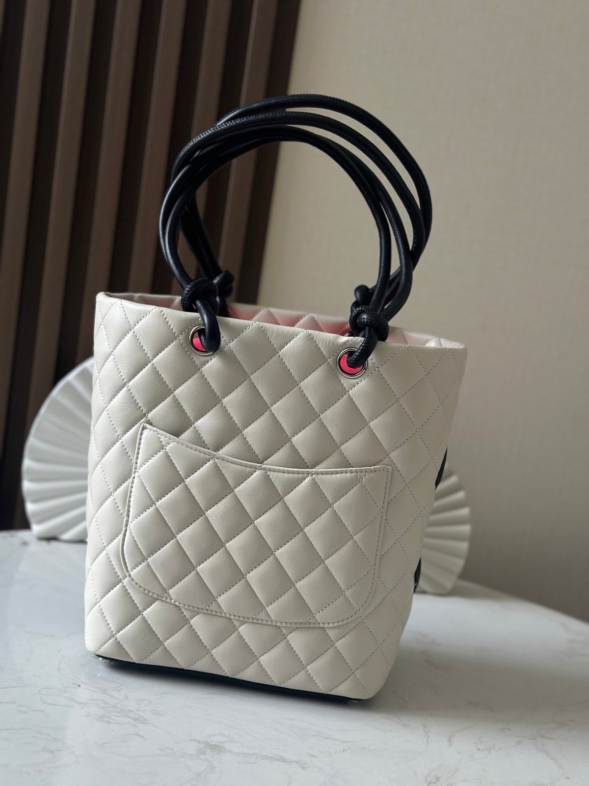 Chanel 25s Cambon Ligne Tote Bag 24cm In White Mix Black Calfskin