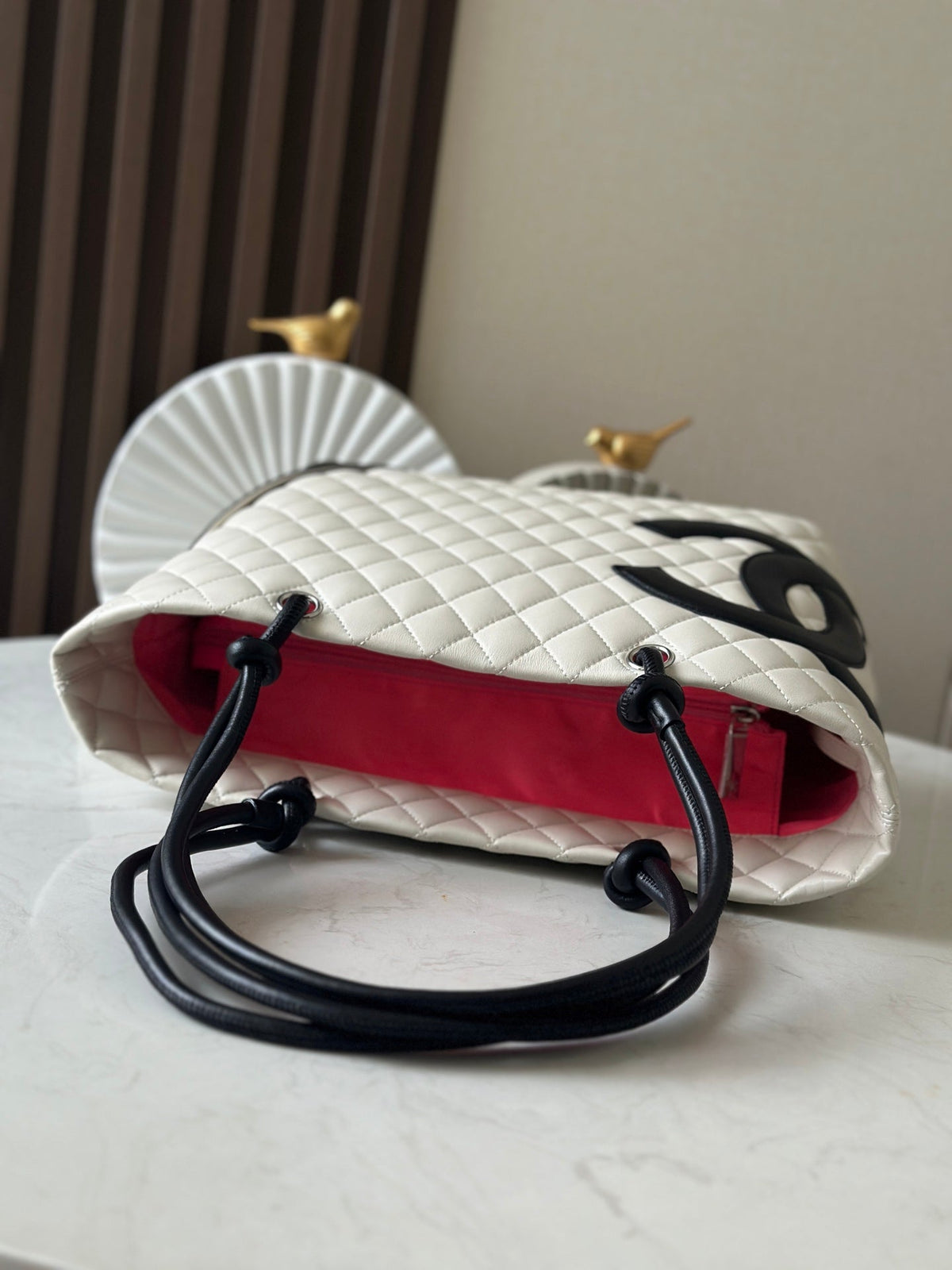 Chanel 25s Cambon Ligne Tote Bag 30cm In White Mix Black Calfskin