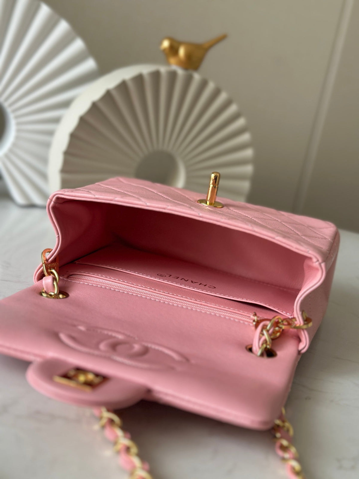 CC Mini Classic Handbag Pink Lambskin GHW
