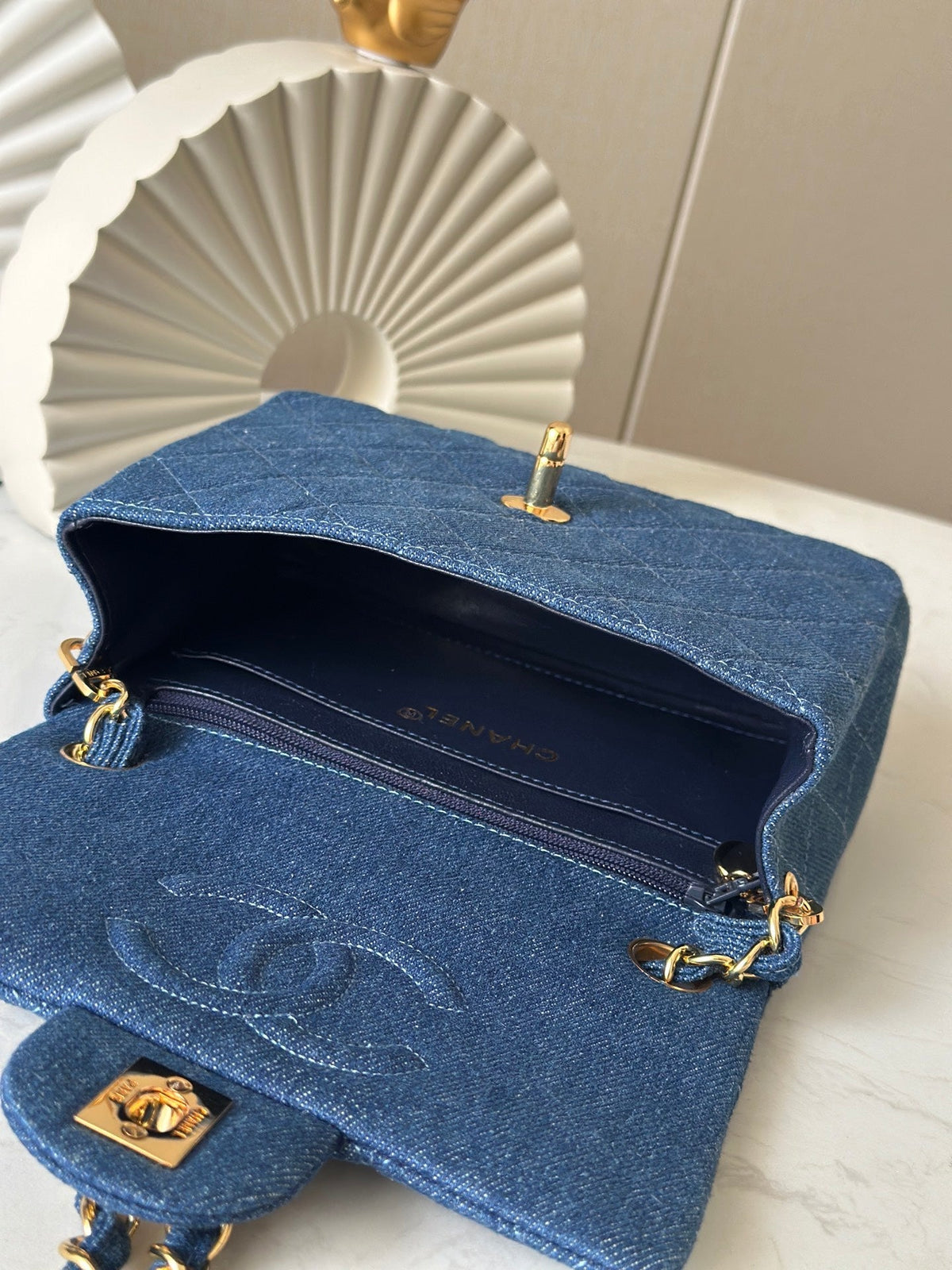 CC Mini Classic Handbag Blue Denim GHW