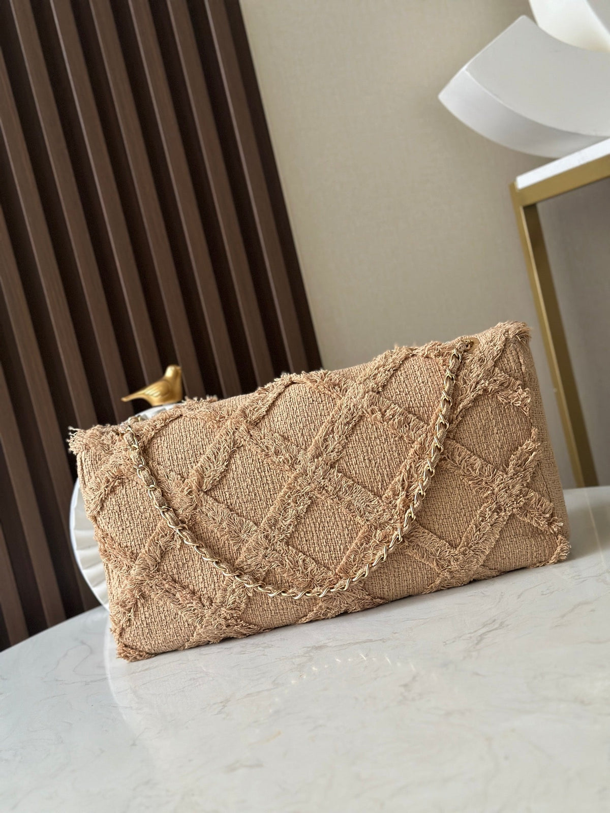 CC Nature Flap Bag 38cm Beige Tweed 275480