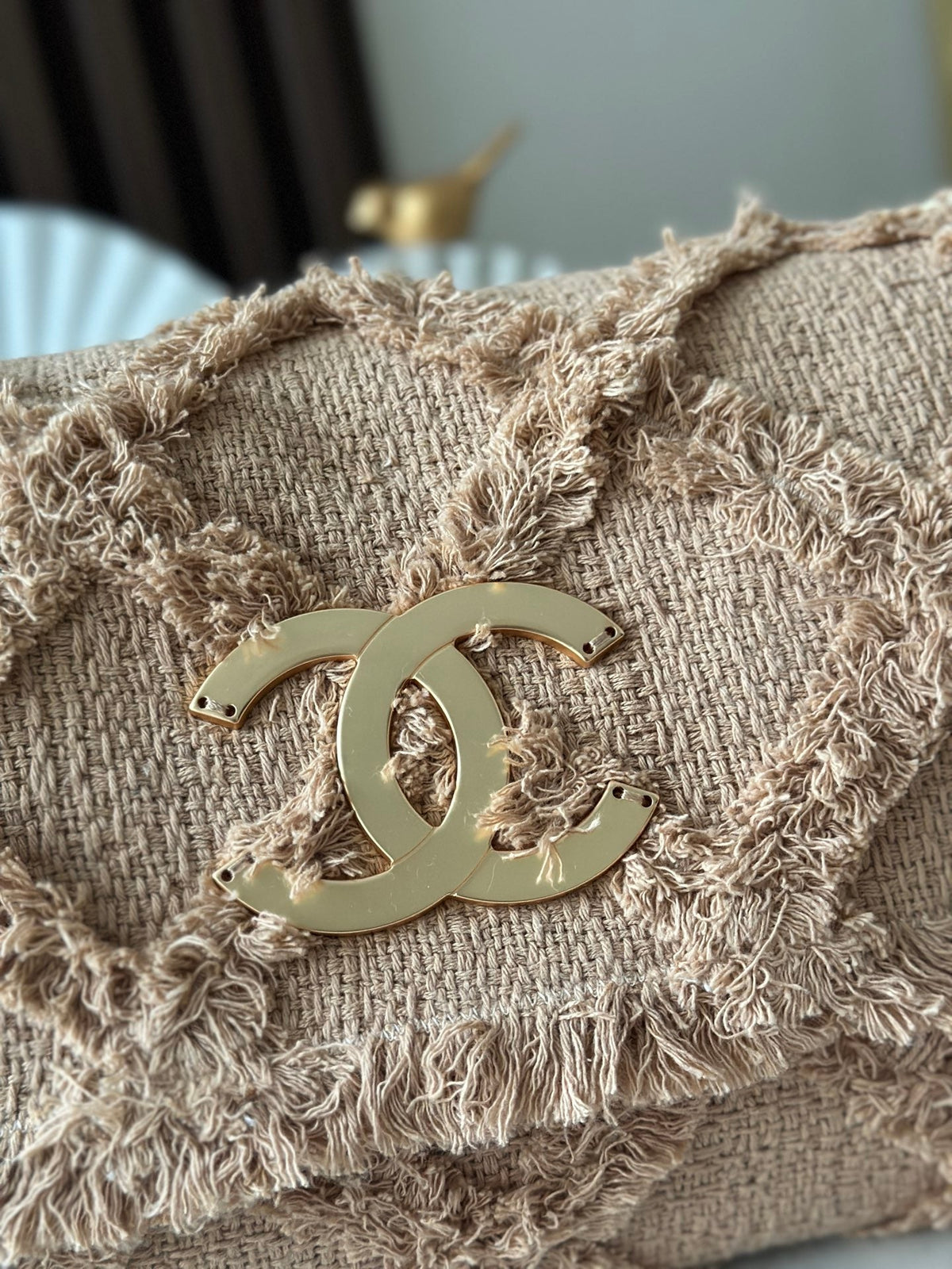 CC Nature Flap Bag 38cm Beige Tweed 275480