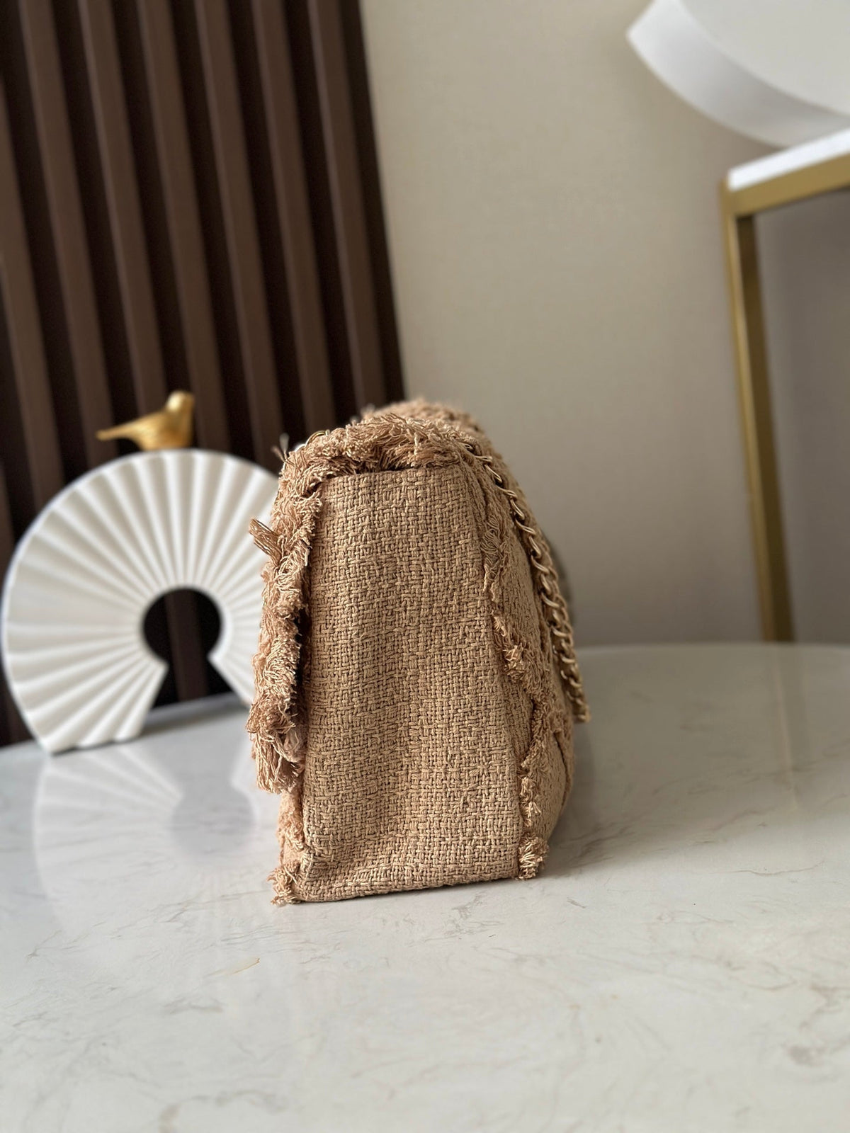 CC Nature Flap Bag 38cm Beige Tweed 275480