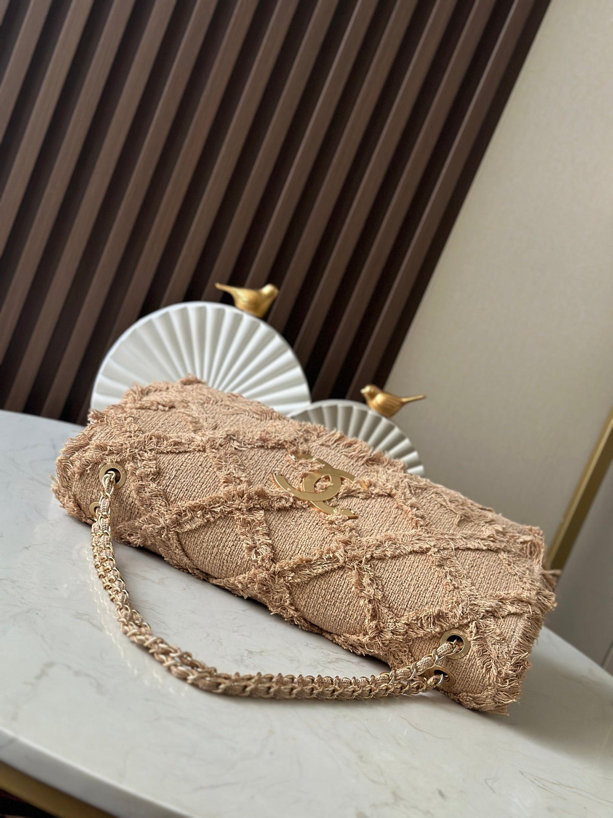 CC Nature Flap Bag 38cm Beige Tweed 275480