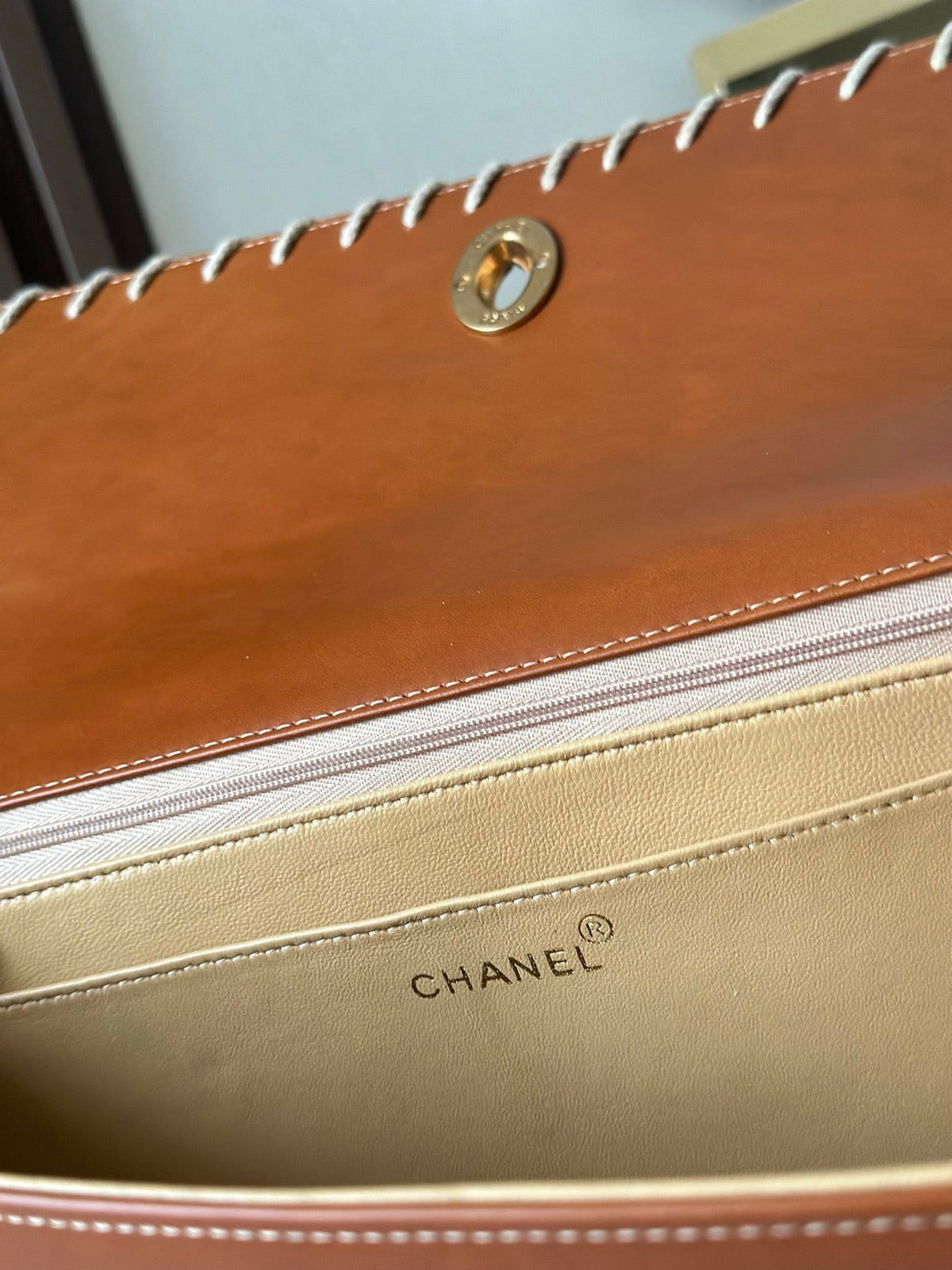 CC Western Jumbo Large Flap Bag Light Brown Leather
