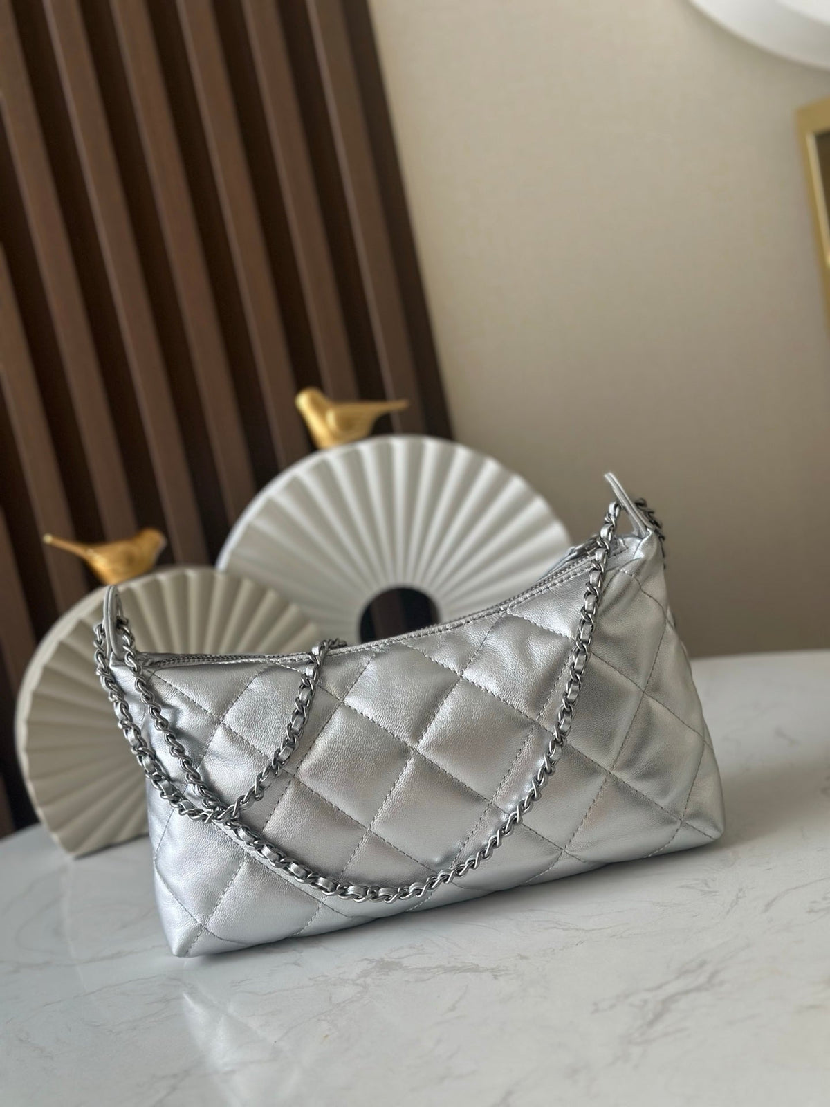 Chanel 26s Hobo Bag 26 In Silver Lambskin